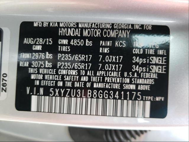 2016 HYUNDAI SANTA FE 5XYZU3LB8GG341175