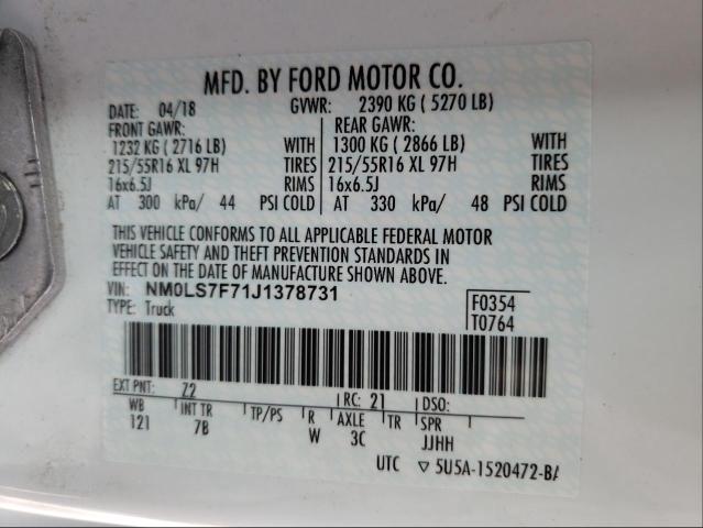 NM0LS7F71J1378731 FORD TRANSIT 2018