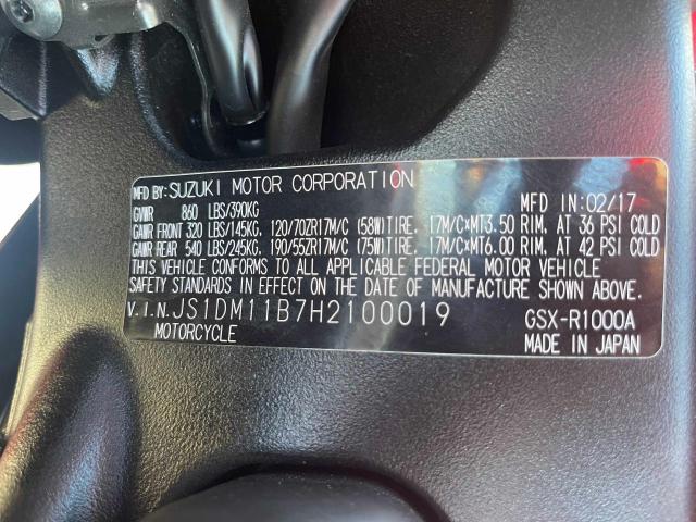 2017 SUZUKI GSX-R1000 JS1DM11B7H2100019