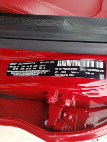 2019 ALFA ROMEO GIULIA ZARFAMAN8K7612939