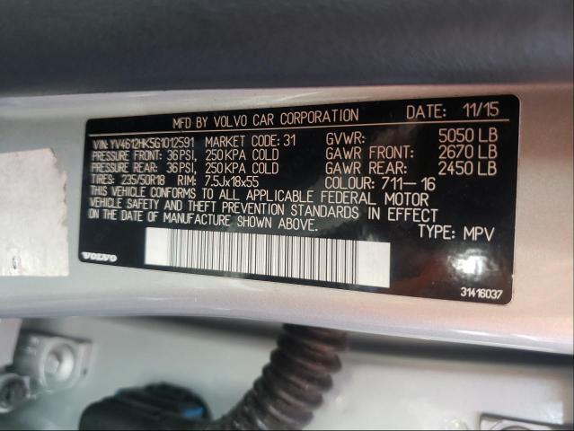 2016 VOLVO V60 CROSS YV4612HK5G1012591