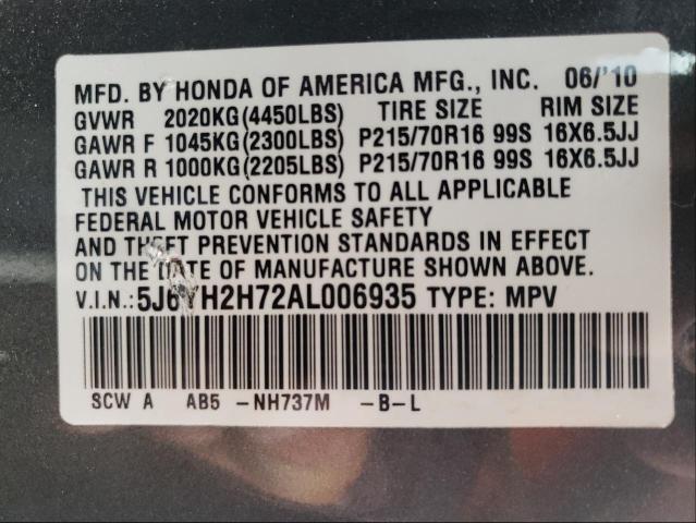 2010 HONDA ELEMENT EX 5J6YH2H72AL006935