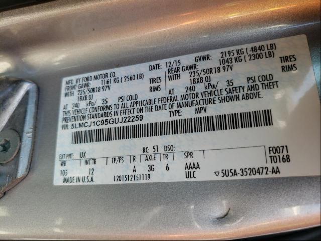 2016 LINCOLN MKC PREMIE 5LMCJ1C95GUJ22259