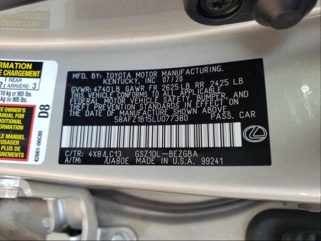 2020 LEXUS ES 350 ULT 58AFZ1B15LU077380