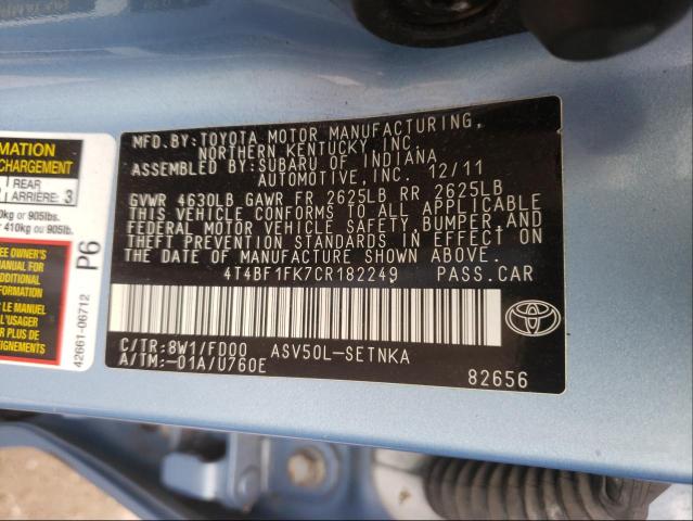 2012 TOYOTA CAMRY BASE - 4T4BF1FK7CR182249