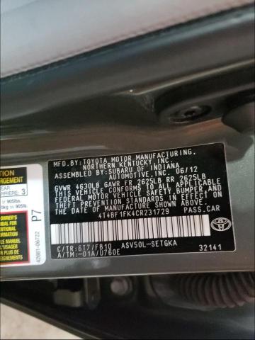 2012 TOYOTA CAMRY BASE 4T4BF1FK4CR231729