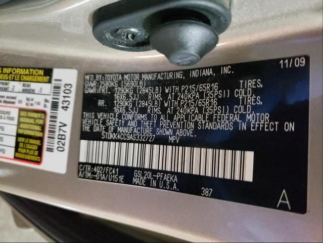 2010 TOYOTA SIENNA CE 5TDKK4CC9AS332727