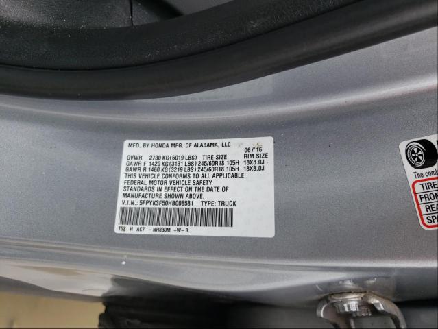 2017 HONDA RIDGELINE 5FPYK3F50HB006581