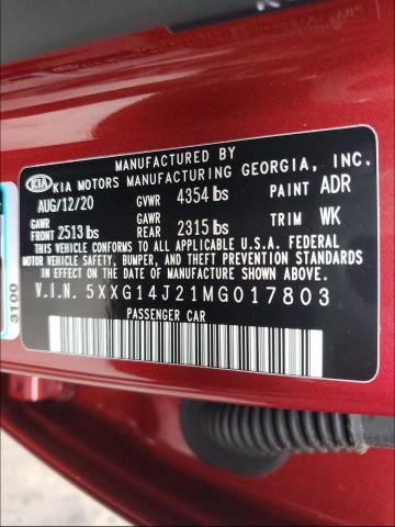 2021 KIA K5 LXS 5XXG14J21MG017803