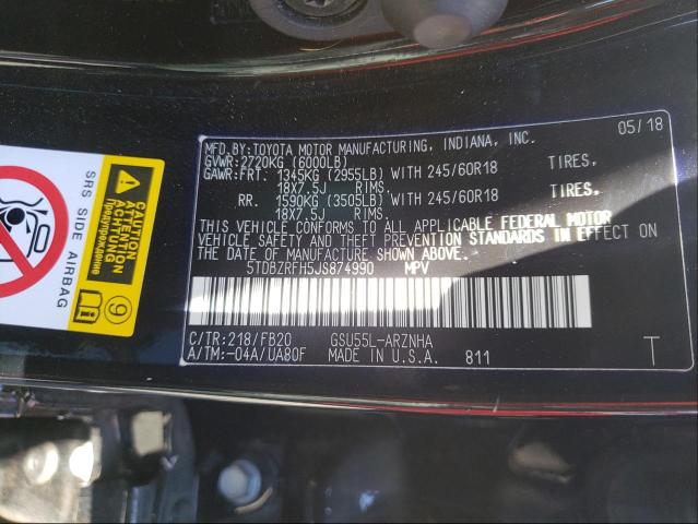 2018 TOYOTA HIGHLANDER - 5TDBZRFH5JS874990