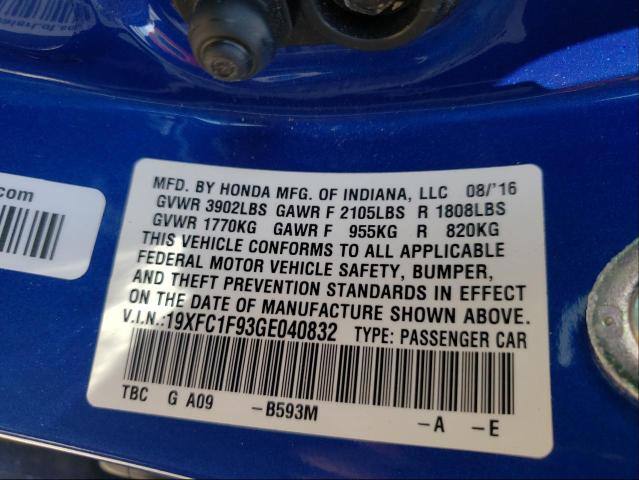 2016 HONDA CIVIC TOUR 19XFC1F93GE040832