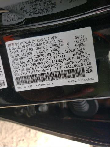 2022 HONDA CIVIC TOUR 2HGFE1F94NH300216