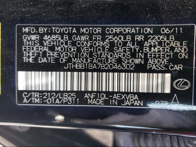 2011 LEXUS HS 250H JTHBB1BA7B2046302