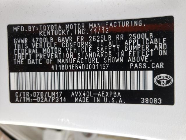2013 TOYOTA AVALON HYB 4T1BD1EB4DU001157