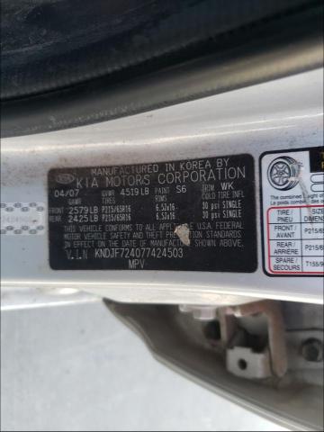 VIN: KNDJF724077424503 Auction: COPART Lot: 61641211 Location: TX - DALLAS SOUTH KNDJF724077424503 KIA SPORTAGE 2007 SILVER Photo 10