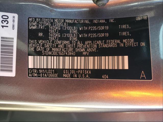 2016 TOYOTA SIENNA SE 5TDXK3DC1GS743840