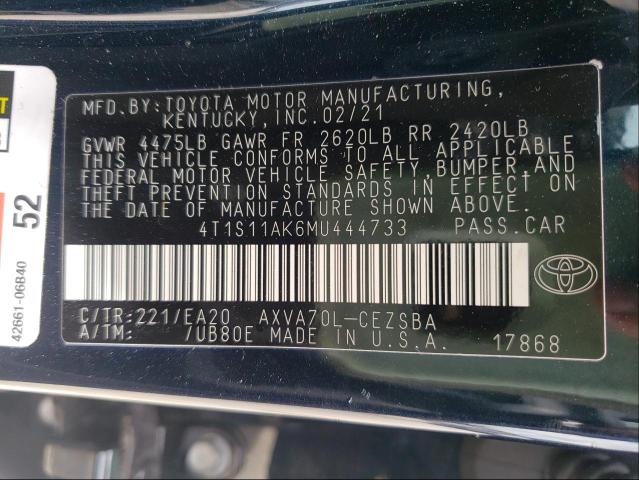 2021 TOYOTA CAMRY NIGH 4T1S11AK6MU444733
