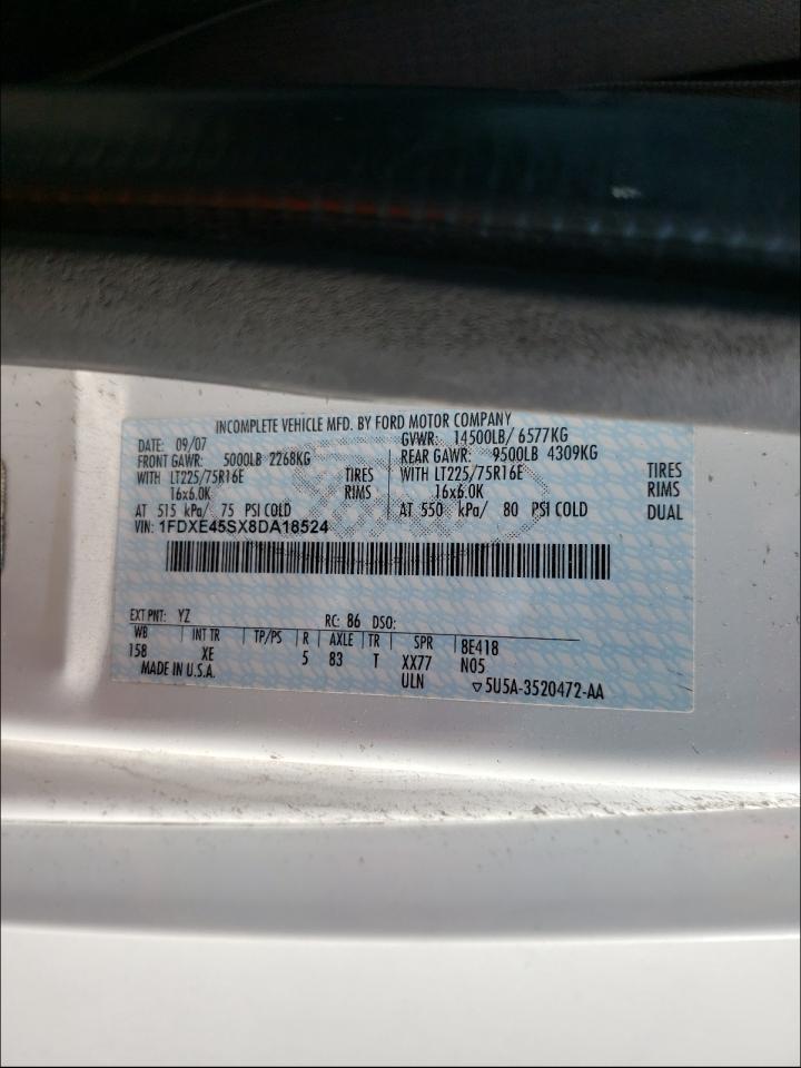 2008 Ford Econoline E450 Super Duty Cutaway Van VIN: 1FDXE45SX8DA18524 Lot: 53633051