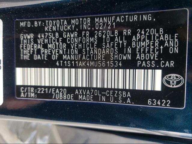 2021 TOYOTA CAMRY NIGH 4T1S11AK4MU561534