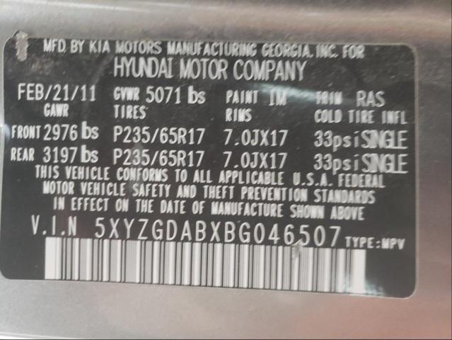 2011 HYUNDAI SANTA FE 5XYZGDABXBG046507