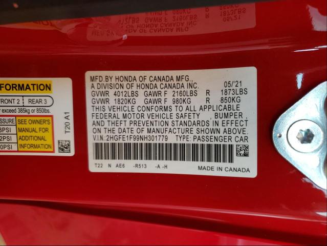 2022 HONDA CIVIC TOUR 2HGFE1F99NH301779