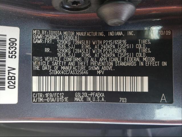 2010 TOYOTA SIENNA CE 5TDKK4CC7AS325646