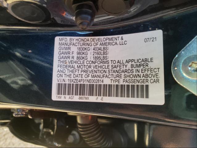 2022 HONDA INSIGHT TO 19XZE4F91NE002814