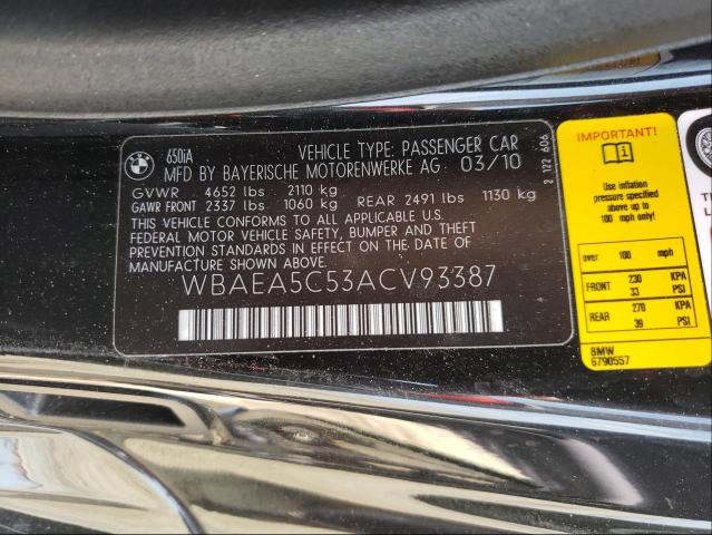 2010 BMW 650 I WBAEA5C53ACV93387