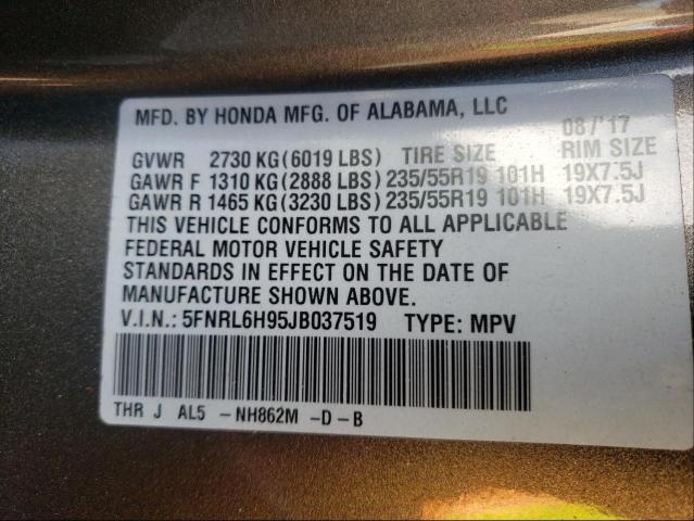 2018 HONDA ODYSSEY EL 5FNRL6H95JB037519