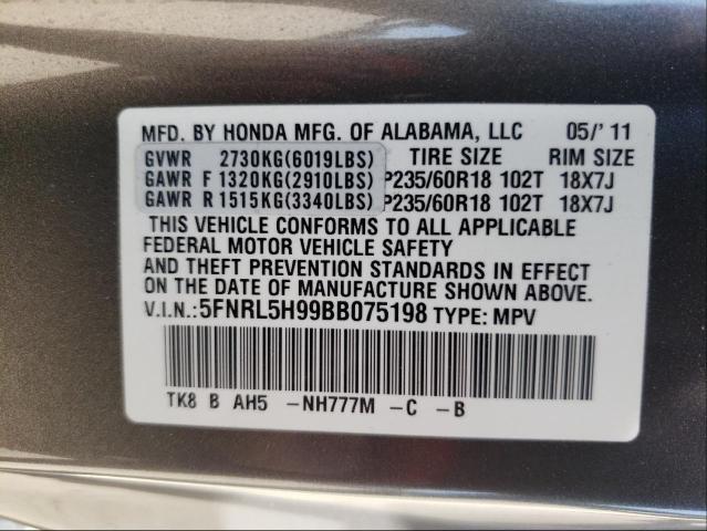 2011 HONDA ODYSSEY 5FNRL5H99BB075198