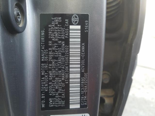 VIN: 4T1BE30K15U622602 Auction: COPART UAE Lot: 52818001 Location: USED VEHICLE AUCTION - DUBAI VIN: 4T1BE30K15U622602 TOYOTA CAMRY 2005 GRAY Photo 11