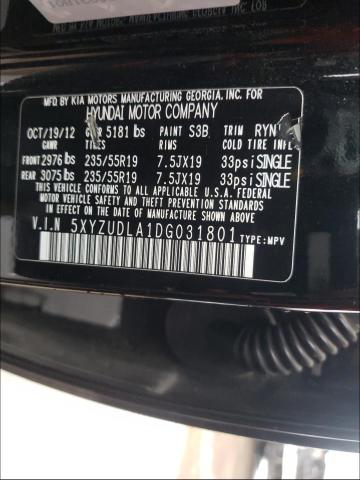 2013 HYUNDAI SANTA FE 5XYZUDLA1DG031801