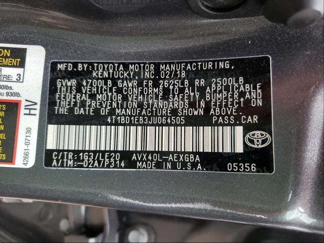 2018 TOYOTA AVALON HYB 4T1BD1EB3JU064505