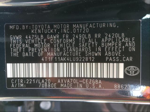 2020 TOYOTA CAMRY XLE 4T1F11AK4LU922812