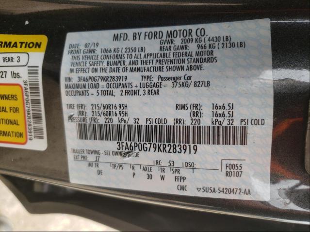 3FA6P0G79KR283919 Ford Fusion S 2019. Фото: 9