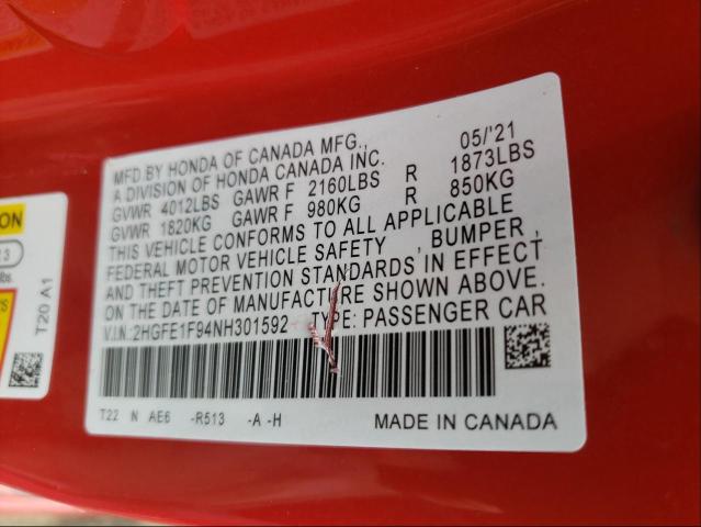 2022 HONDA CIVIC TOUR 2HGFE1F94NH301592