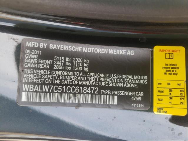 2012 BMW 640 I WBALW7C51CC618472