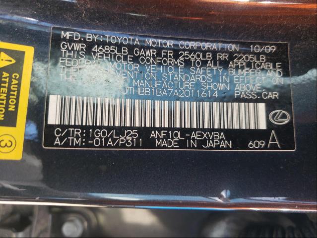 2010 LEXUS HS 250H JTHBB1BA7A2011614