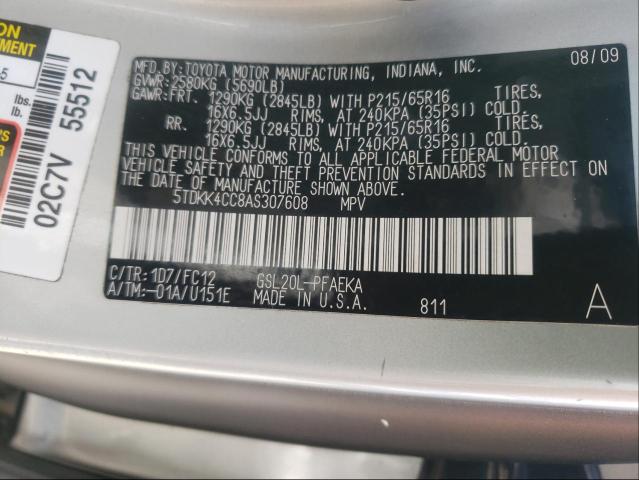 2010 TOYOTA SIENNA CE 5TDKK4CC8AS307608