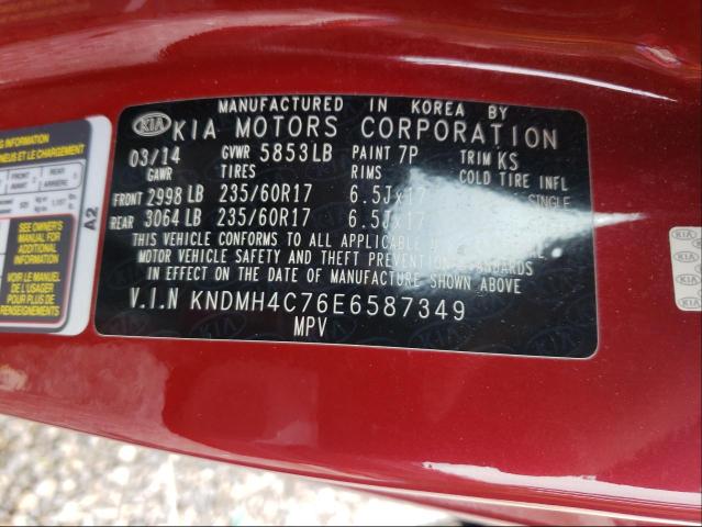 2014 KIA SEDONA EX KNDMH4C76E6587349