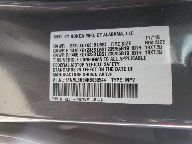 2019 HONDA ODYSSEY EL 5FNRL6H94KB055544
