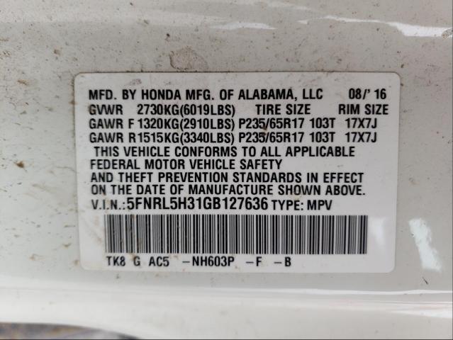 2016 HONDA ODYSSEY SE 5FNRL5H31GB127636