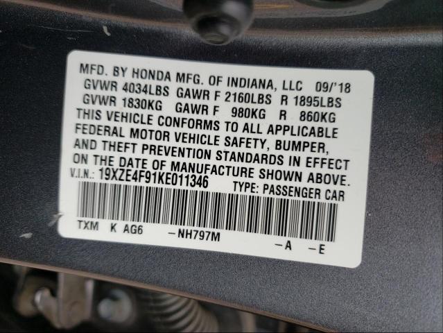 2019 HONDA INSIGHT TO 19XZE4F91KE011346