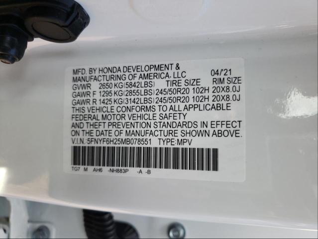2021 HONDA PILOT SE 5FNYF6H25MB078551