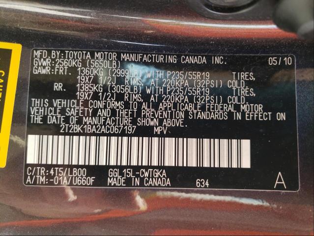 2010 LEXUS RX350 2T2BK1BA2AC067197