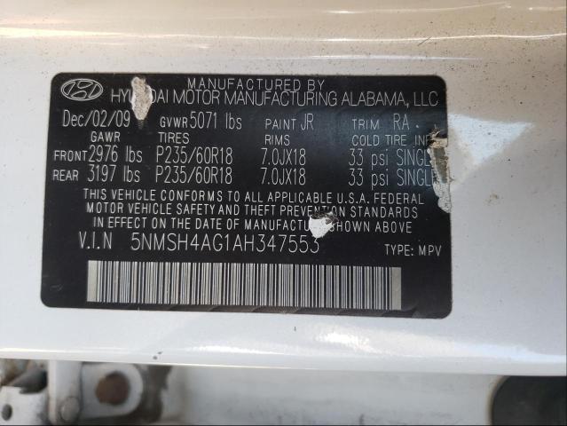 2010 HYUNDAI SANTA FE 5NMSH4AG1AH347553