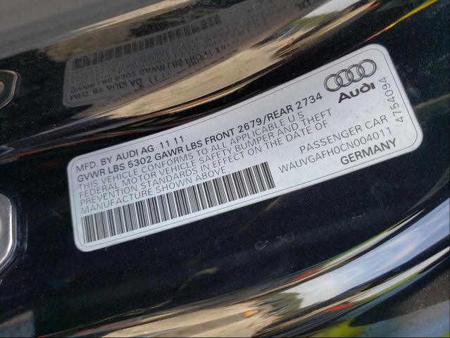 2012 AUDI S5 PRESTIG WAUVGAFH0CN004011