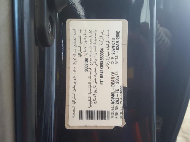 VIN: 6T1BE42K89X553354 Auction: COPART UAE Lot: 54909691 Location: DUBAI INDUSTRIAL CITY - DUBAI 6T1BE42K89X553354 TOYOTA CAMRY 2009 BLACK Photo 11