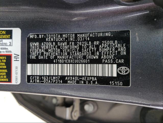 2014 TOYOTA AVALON HYB 4T1BD1EBXEU026601