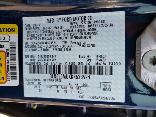 2019 LINCOLN MKZ RESERV 3LN6L5MUXKR623524